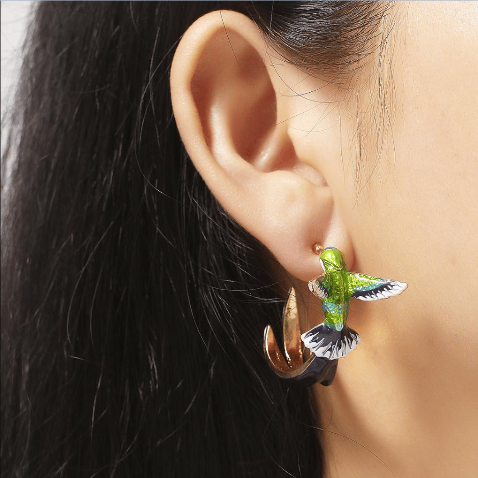 Hummingbird Earrings, Cute Bird Earrings, Semicircle Bird Earrings