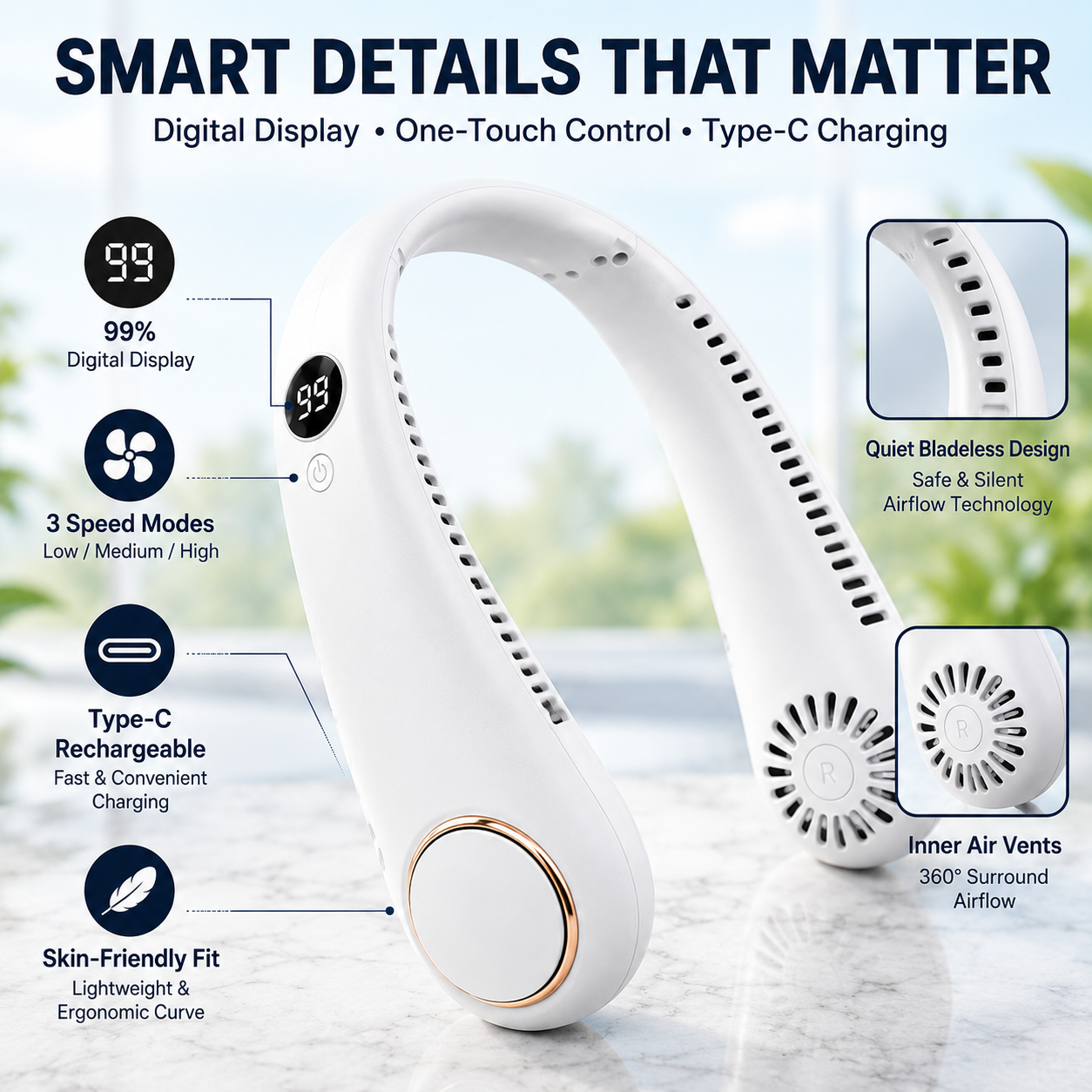 🔥Last Day 59% OFF🌪360° Portable Bladeless Neck Fan