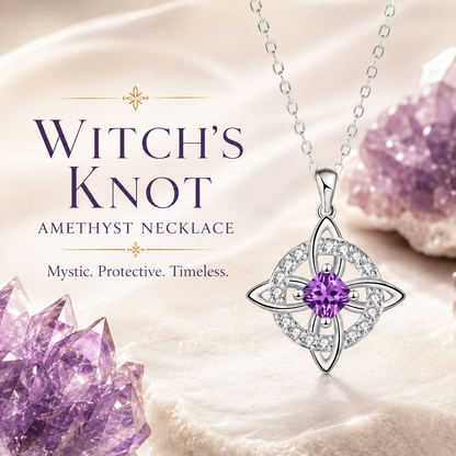 🔮Mystical Birthstone Witches Knot Necklace – Natural Crystal💞Protect Your Loved Ones
