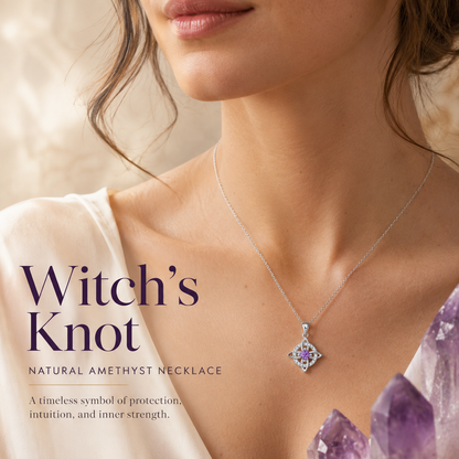 🔮Mystical Birthstone Witches Knot Necklace – Natural Crystal💞Protect Your Loved Ones