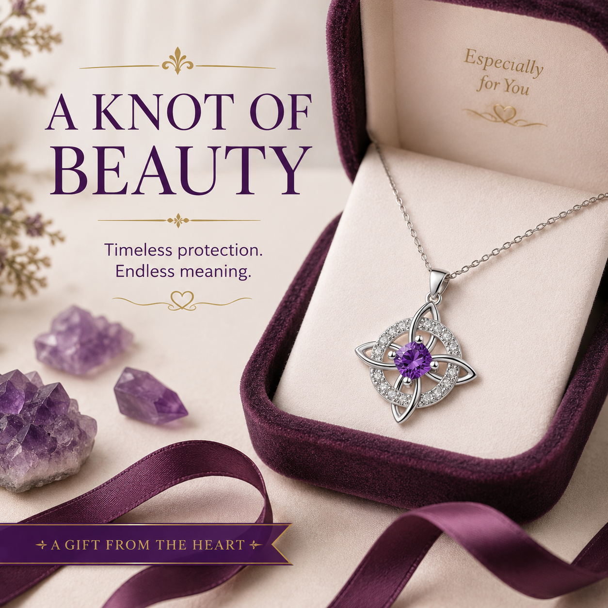🔮Mystical Birthstone Witches Knot Necklace – Natural Crystal💞Protect Your Loved Ones