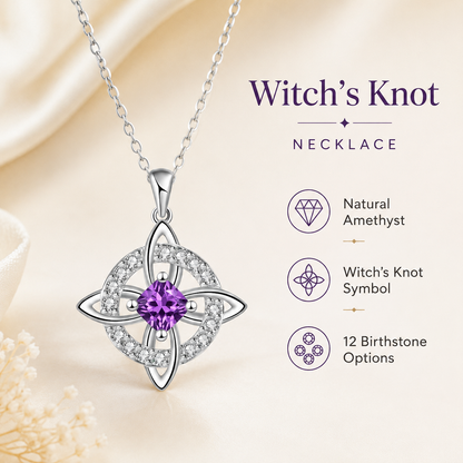 🔮Mystical Birthstone Witches Knot Necklace – Natural Crystal💞Protect Your Loved Ones